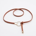 Ceinture tressée fine marron avec boucle ronde dorée pour robes de femmes - Chameau
