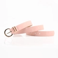 Minimalist light pink leather belt for women with elegant golden round buckle and pin - Pink