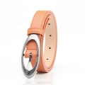 Chic orange faux leather belt with vintage oval silver metal buckle for women - Camel