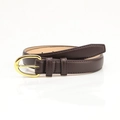 Minimalist dark brown leather belt for women with a vintage golden oval buckle - Coffee