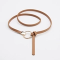 Eleganter schmaler brauner Ledergürtel für Damen mit minimalistischer goldener Rundschnalle - Khaki