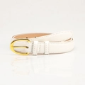 Minimalist white faux leather belt for women with elegant golden oval pin buckle - White