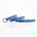 Elegant blue suede leather belt for women with a minimalist round gold buckle - Blue
