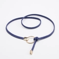 Ceinture tressée fine bleu marine pour femmes avec boucle ronde en métal doré - Bleu Saphir