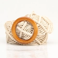 Bohemian cream woven wax rope belt with a round wooden buckle for women dresses - Off White