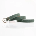 Women's minimalist dark green faux leather belt with a round golden alloy buckle finish - Green