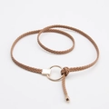 Ceinture tressée fine pour femme en marron avec boucle dorée ronde et détail de nœud - Khaki