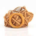 Handmade bohemian wax rope woven belt for women with wooden buckle in camel color - Camel