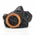 Handmade Bohemian black woven wax rope belt with a round wooden buckle for dresses - Black