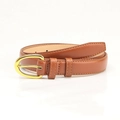 Minimalist brown leather belt with golden oval buckle and fine stitching - Camel