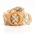 Handmade beige bohemian macrame belt with a round wooden buckle for dresses - Khaki