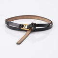 Classic black leather skinny belt for women with golden H-shaped metal buckle - H-Shaped Buckle Style (793#) / Black