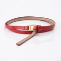 Slim red cowhide leather belt with a golden H-shaped metal buckle for women - H-Shaped Buckle Style (793#) / Red