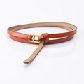 Women's slim genuine leather belt in tan with golden H-shaped buckle for jeans - H-Shaped Buckle Style (793#) / Camel