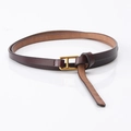 Deep brown slim genuine leather belt with minimalist golden rectangular metal buckle - H-Shaped Buckle Style (793#) / Coffee