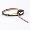 Slim black leather belt with wavy gold metal links for women's dresses and blazers - Twisted Buckle Style (794#) / Black