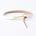 Slim white leather waist belt for women with textured gold twist buckle design - Twisted Buckle Style (794#) / White