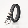 Cintura vintage in pelle nera da donna con fibbia ad ardiglione argento e due passanti - Nero