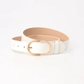 Minimalist white PU leather belt with gold oval pin buckle and lychee texture - White