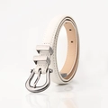 Cintura da donna in pelle bianca con fibbia a ferro di cavallo in argento vintage - Bianco