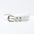 Slim white patent leather belt for women with elegant silver horseshoe buckle - White