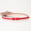 Slim red leather belt with matching metal square buckle for women's dresses and pants - Red
