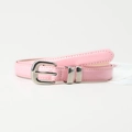 Minimalist pink skinny faux leather belt with polished silver buckle and metal loops - Pink