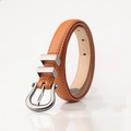Cintura sottile marrone caramello classica con fibbia ad ardiglione argento vintage donna - Cammello