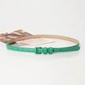 Elegant thin green leather belt with matching square buckle for women dresses - Green