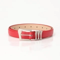 Cintura sottile in pelle rossa da donna con fibbia in argento opaco e passanti in metallo - Rosso