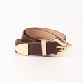 Ceinture trois pièces en cuir marron foncé avec boucle flèche dorée martelée pour femme - café