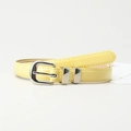 Slim lemon yellow patent leather belt for women with silver metal buckle and ring - Yellow