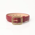 Chic red leather belt with a vintage gold chain buckle for stylish women's outfits - Dark Red