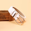 Elegant white lychee leather belt for women featuring a gold bamboo-style buckle - White