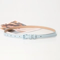Elegant slim light blue leather belt for women featuring a matching square buckle and loops - Light Blue