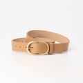 Minimalist light brown PU leather belt for women with elegant golden pin buckle - Khaki