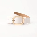 Cinturón minimalista de cuero sintético blanco para mujer con hebilla octogonal dorada - Blanco