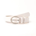 Cintura da donna in pelle bianca minimalista con fibbia ad ardiglione ovale argento opaco - Bianco
