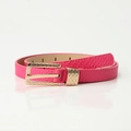 Elegant rose pink slim leather belt with textured finish and gold metal buckle - Rose Red