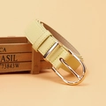 Lime green litchi grain leather belt featuring a gold bamboo texture horseshoe buckle - Yellow