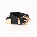 Ensemble de ceintures en cuir noir pour femmes avec boucles dorées martelées - Noir
