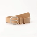 Cintura da donna minimalista color cammello chiaro con fibbia ovale in argento opaco - Kaki