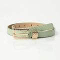 Minimalist light green faux leather belt for women with a textured golden metal buckle - Green