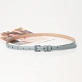 Cintura sottile in pelle blu grigio con fibbia quadrata per abiti da donna eleganti - Grigio Blu