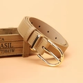 Khaki leather belt for women with elegant golden bamboo buckle for stylish outfit - Khaki