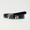Ceinture fine noire brillante pour femme avec boucle en métal argenté en forme de D élégante - Noir