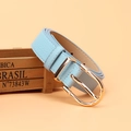 Slim light blue leather belt for women with elegant golden bamboo buckle design - Blue