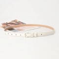 Elegante cintura sottile in pelle bianca con fibbia quadrata per abiti e pantaloni - Bianco