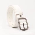 Cintura minimalista in pelle PU bianca con fibbia in metallo vintage e cuciture - Bianco
