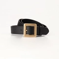 Minimalist black leather belt with a matte gold square buckle for women's jeans - Black